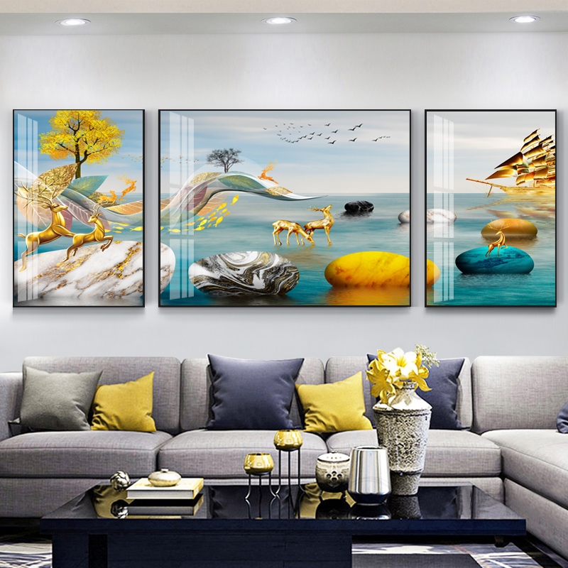 定做晶瓷画水晶三联客厅挂画装饰画沙发背景墙画轻奢镶钻壁画画餐-图2