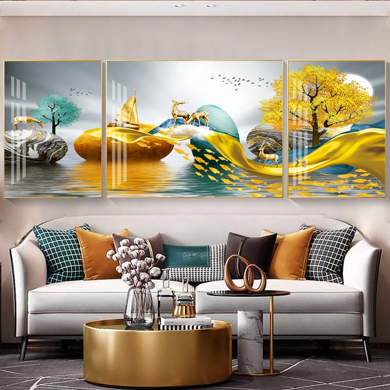 定做晶瓷画水晶三联客厅挂画装饰画沙发背景墙画轻奢镶钻壁画画餐-图3
