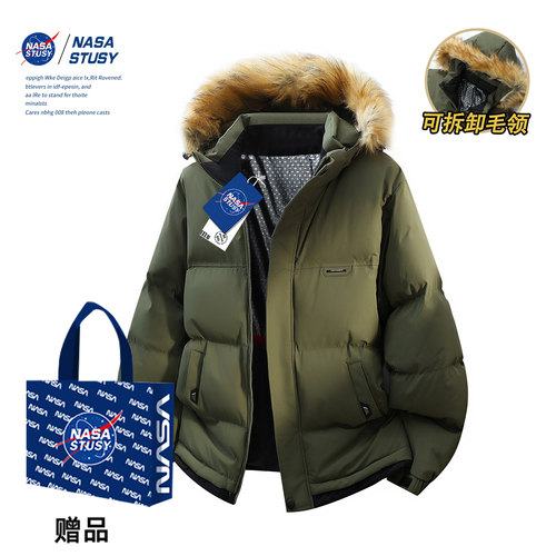 NASA STUSY美式2025冬季男款棉衣加厚保暖棉袄派克服羽绒棉服外套 - 图1