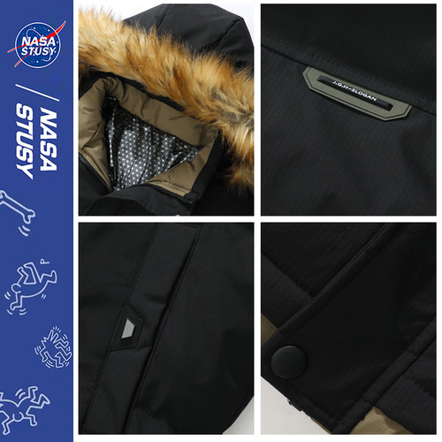 NASA STUSY美式2025冬季男款棉衣加厚保暖棉袄派克服羽绒棉服外套 - 图3