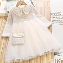 Girl Thickening Tandem Dress 2023 Autumn Winter New CUHK Tong Suede Princess Dresses Dress Foreign Air Children Yarn Dresses