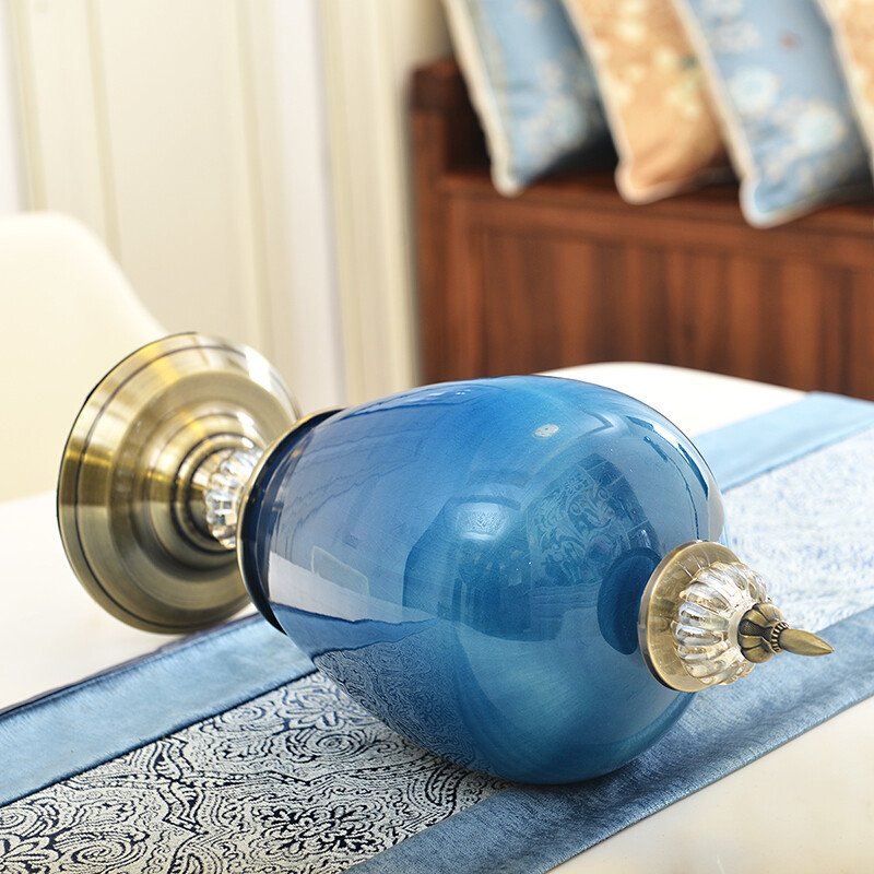 欧式新古翠蓝陶瓷创意花瓶摆件样板间客厅装饰玄关家居饰品摆设T - 图2