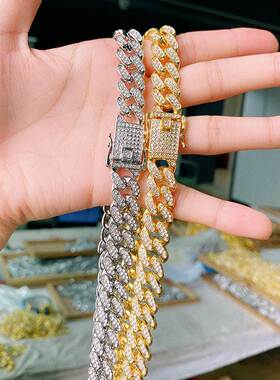 欧美饰品满钻13mm古巴链 古巴嘻哈项链 男士嘻哈风首饰necklace