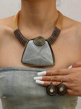 necklace women欧美大牌夸张手工编织几何压克力宝石项炼女士派对