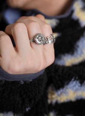 罗马士兵s925纯银雕花戒指浮雕复古人像欧美卡梅奥指环欧美时尚