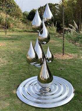 不锈钢水滴雕塑造型轻奢摆件酒店大堂室内吊顶悬挂镜面金属装饰品