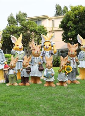 花园庭院卡通兔子花盆雕塑园林别墅露台幼儿园玻璃钢景观小品摆件