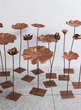 铁艺仿真荷花摆件园林花园水池观金属装饰不锈钢荷叶落地水景雕塑