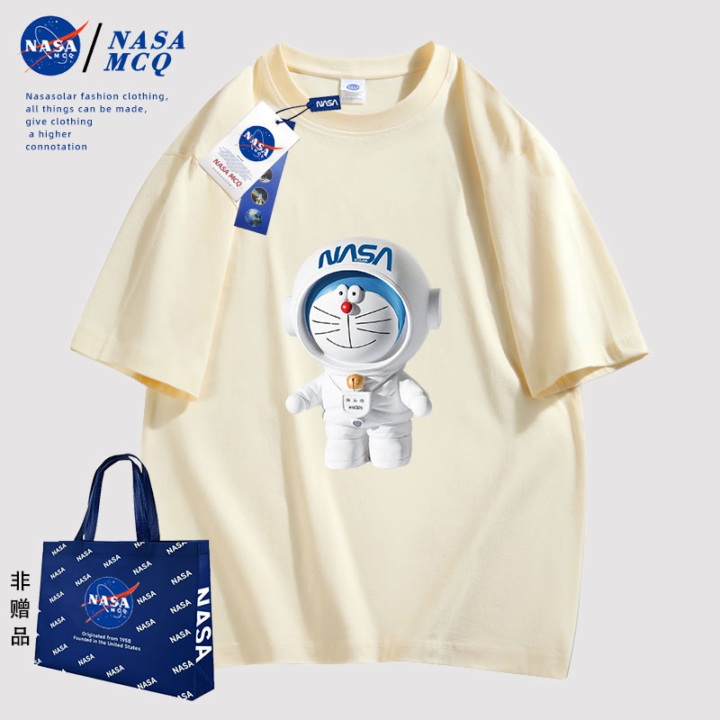 NASA MCQ联名2024新款小熊卡通字母男女情侣同款纯棉T恤短袖YF