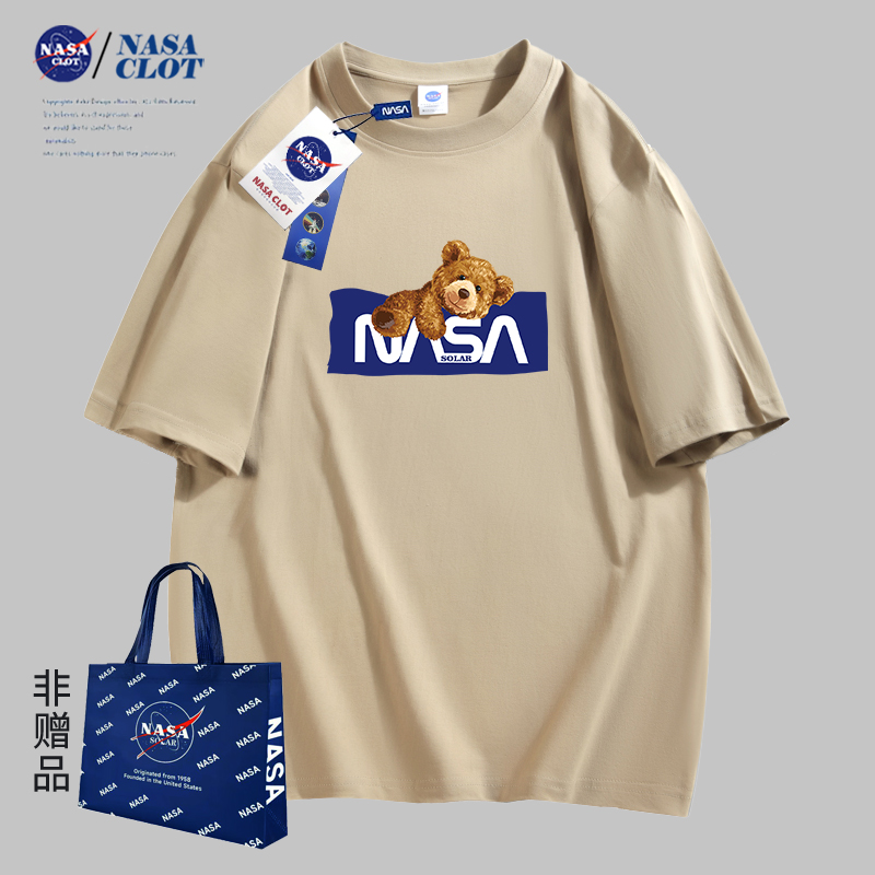 NASA 联名2024新款百搭小熊印花时尚百搭男士户外运动情侣同款T恤