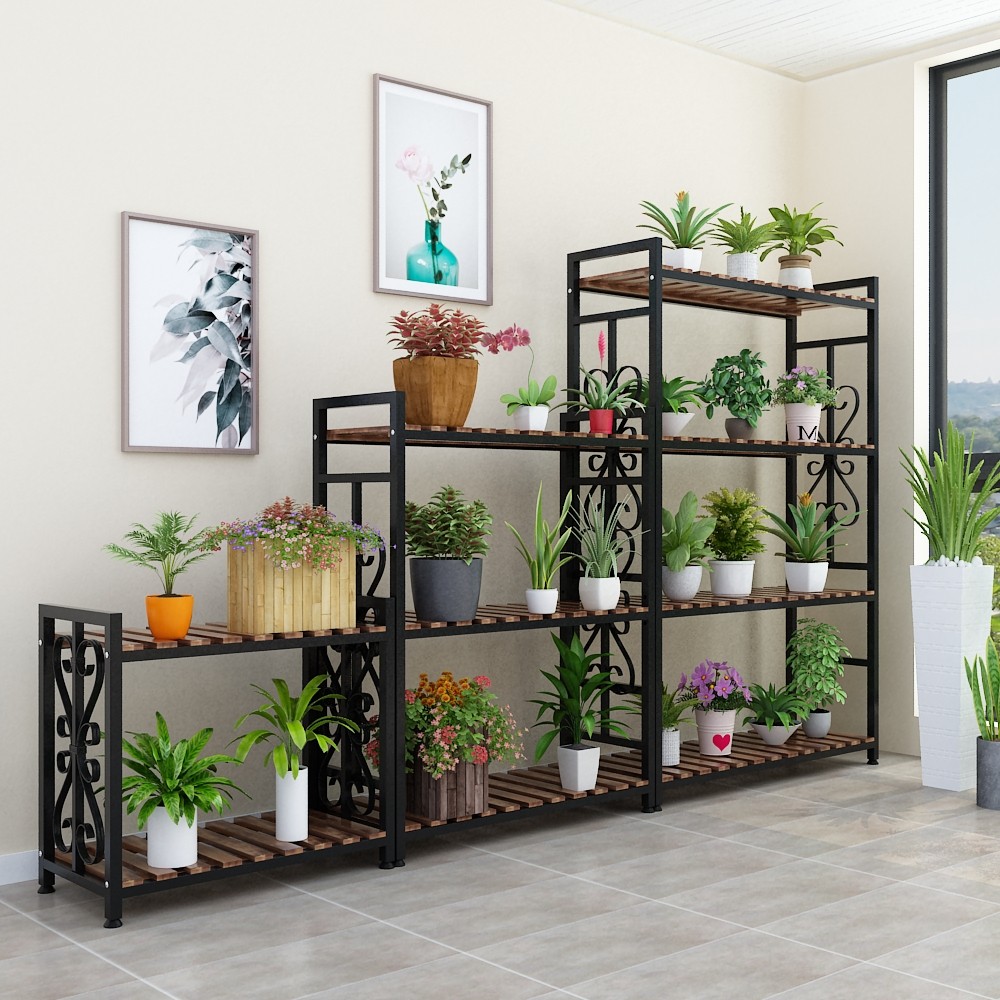 实木铁艺花架阳台布置多层客厅落地架室外多肉花盆架子隔断置物架,淘宝优惠券,粉丝福利购,淘宝优惠卷
