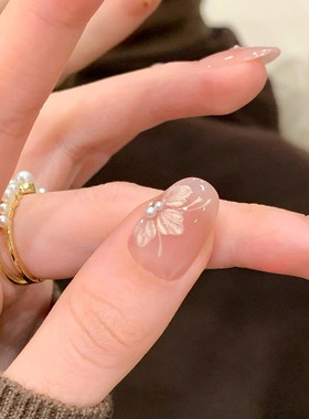 【白茶清欢】气质简约显白美甲冰透裸色法式猫眼手工穿戴甲高级感