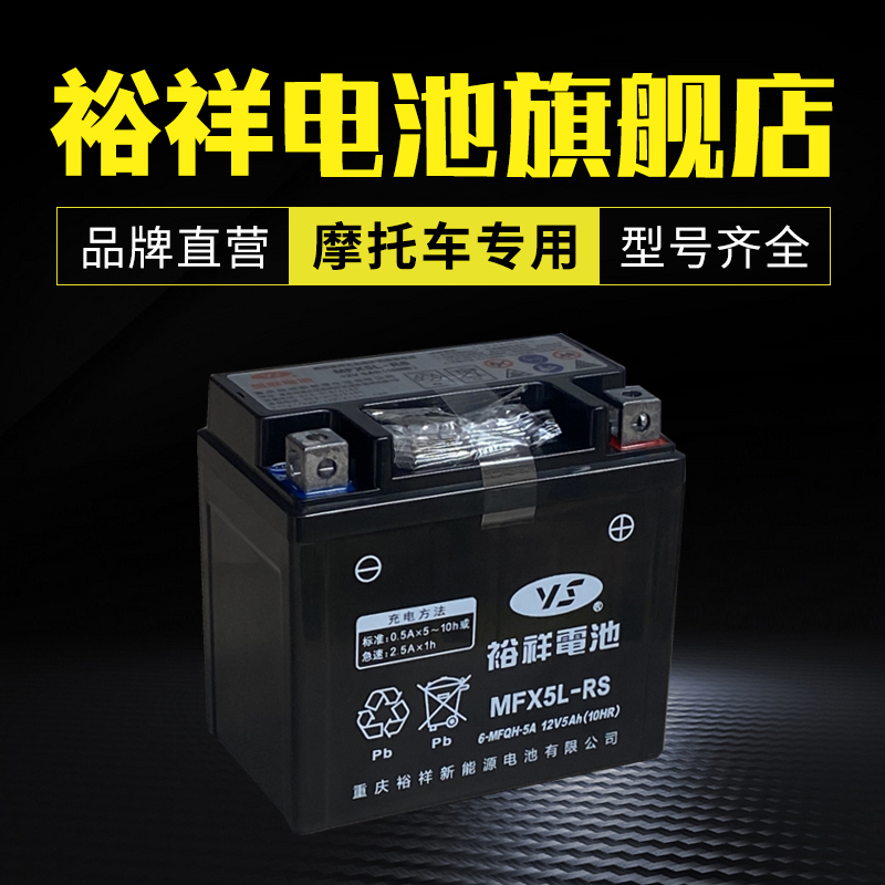 裕祥电池摩托车电瓶12VMTX5L-BS免维护巧格i天剑飞致150福喜as125 - 图0