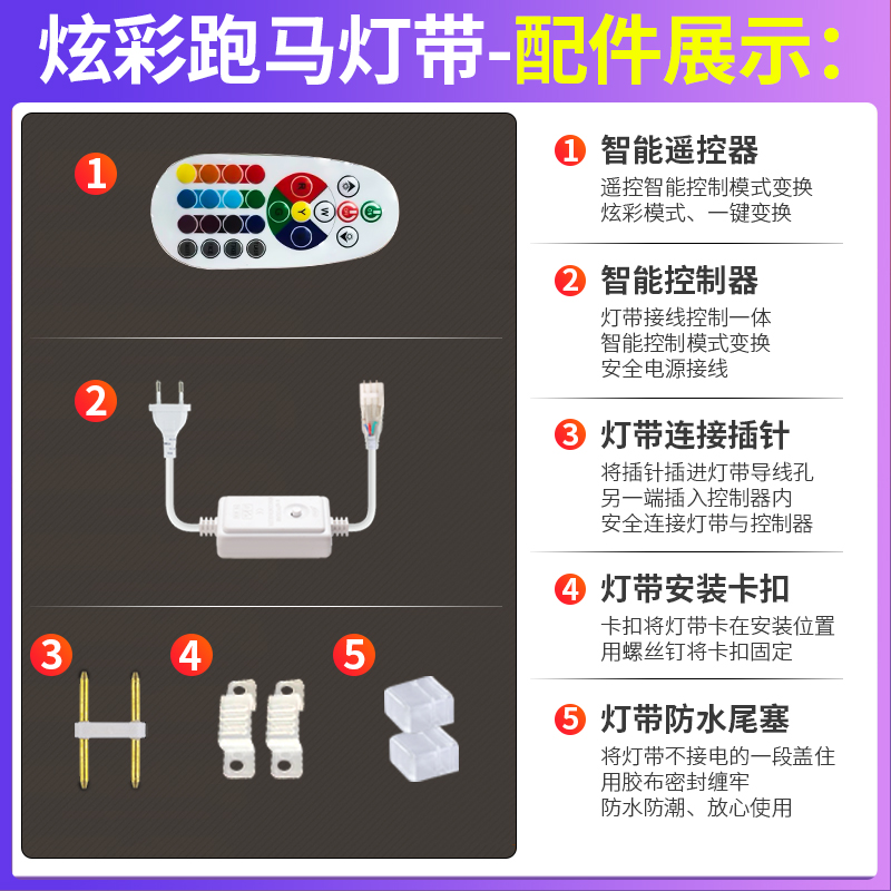 跑马灯流水灯带户外防水霓虹室外彩灯七彩变色招牌闪光led软灯条 - 图1