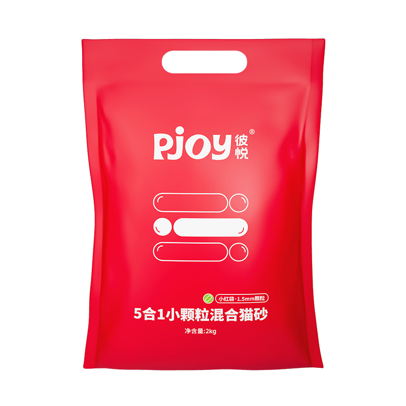Pjoy彼悦小红袋猫砂5合1小颗粒豆腐膨润土1.5mm混合猫砂2kg - 图3