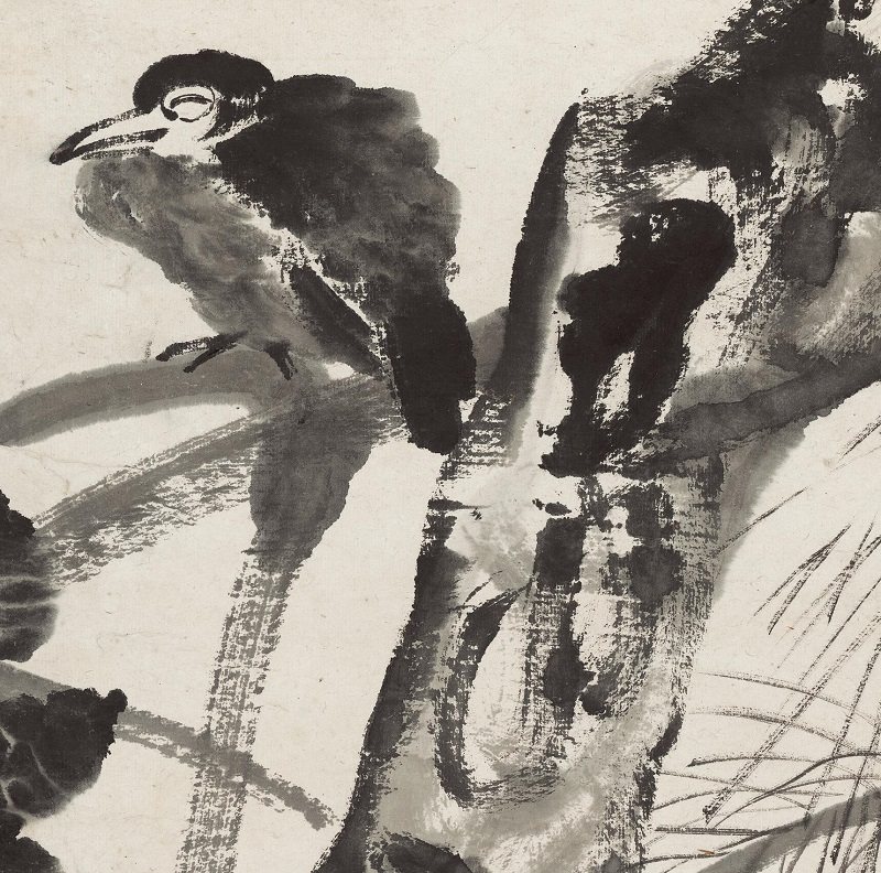 齐白石-墨笔松枝楼鸟图水墨写意工笔画国画微喷复制装饰画挂画_虎窝淘