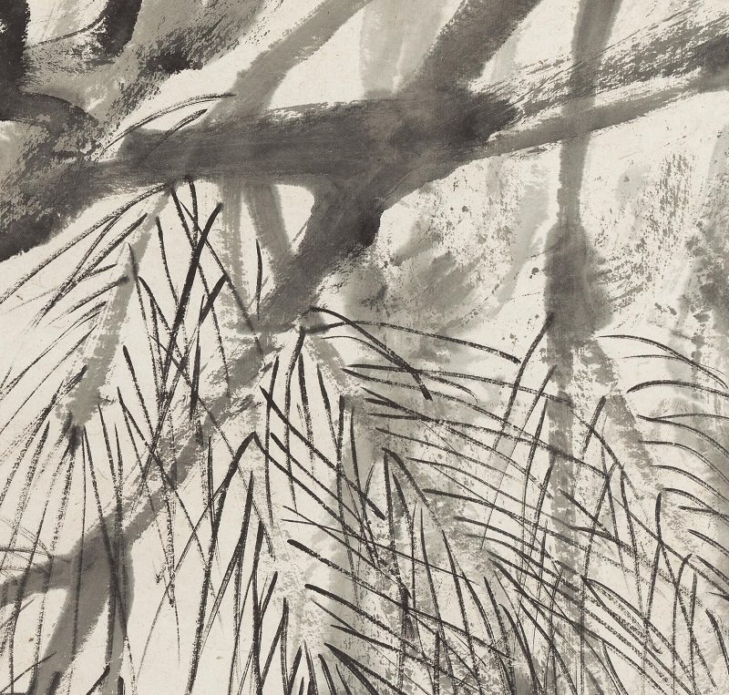 齐白石-墨笔松枝楼鸟图水墨写意工笔画国画微喷复制装饰画挂画_虎窝淘