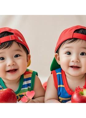 双胞胎男宝宝床头自粘贴画婚房喜庆壁画儿童房卧室玄关防水贴纸
