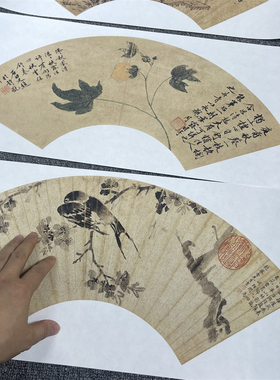 明代沈周国画扇面苔迳林亭图册山水花卉册微喷复制学习临摹装饰画