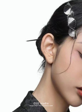 新中式折扇发夹小众设计刘海夹扇子碎发夹鸭嘴夹边夹气质国风配饰