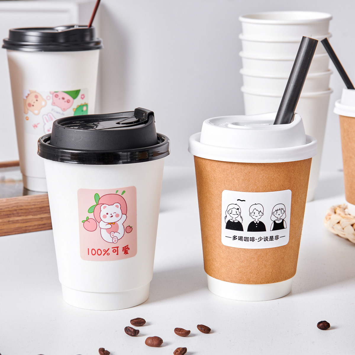 一次性双层纸杯咖啡杯奶茶豆浆商用耐高温热饮外带盖打包加厚定制