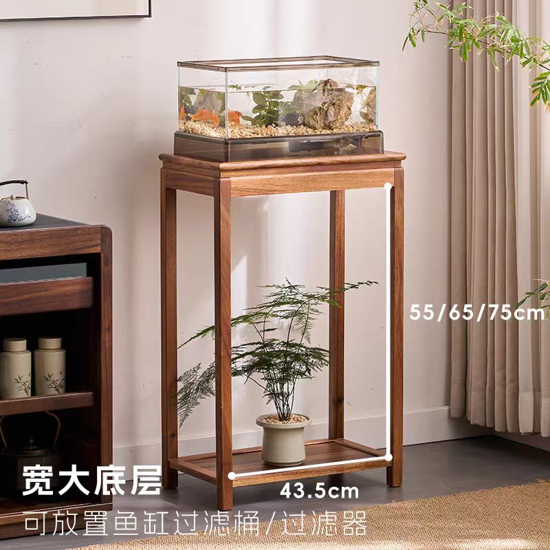 实木鱼缸架花架子客厅落地式长方形边角几双层置物架奇石桌盆景架 - 图0