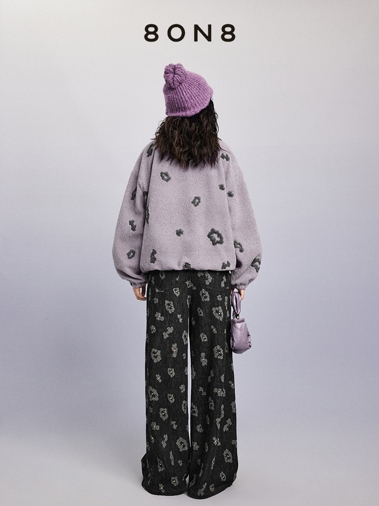 8ON8秋冬暮光紫浓雾灰羊毛摇粒绒外套夹克时尚百搭上衣时尚高级感 - 图2