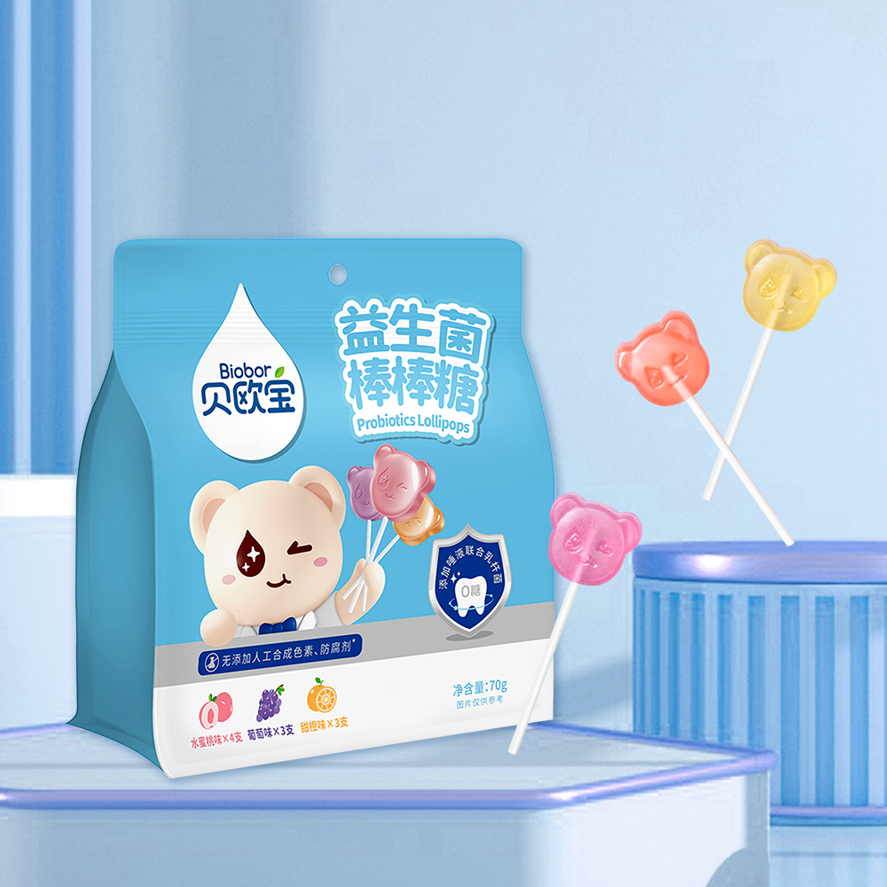 盒马贝欧宝益生菌棒棒糖70g混合口味水蜜桃葡萄橙子味小零食糖果 - 图1