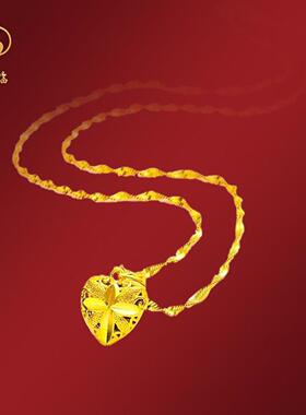 凤福临爱心四叶草项链女纯黄金色高级感镂空吊坠果纺百货送女朋友
