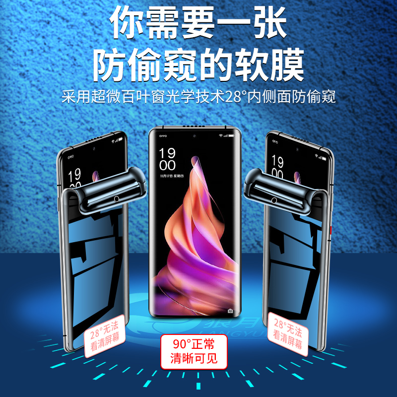 适用opporeno9手机膜防偷窥曲面全包边防摔opopreno9pro钢化水凝膜全屏覆盖保护reno9pro+防窥膜防指纹无白边-图0