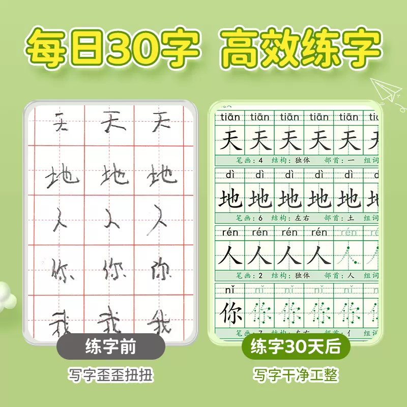 一年级二年级同步练字帖三四五六年级小学生专用练字帖减压同步字帖每日30字写字练字本上册下册人教版点阵控笔一日一练汉字描红本 - 图3