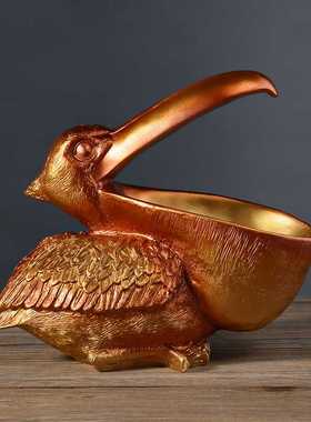 香槟色鹈鹕客厅摆件 创意欧式复古前台家居糖果收纳动物树脂摆件