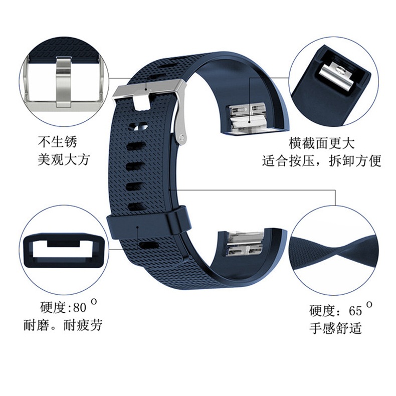 Fitbit Charge2手环表带 智能手环Charge2硅胶替换腕带多色彩色官方同款小方格纹替换表链男女运动防水Strap - 图1
