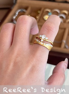 925银镀金原创设计叠戴双层戒指