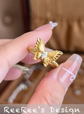 925纯银镀金轻奢蝴蝶立体马眼钻