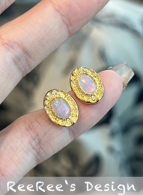 925纯银人工欧泊耳钉项链