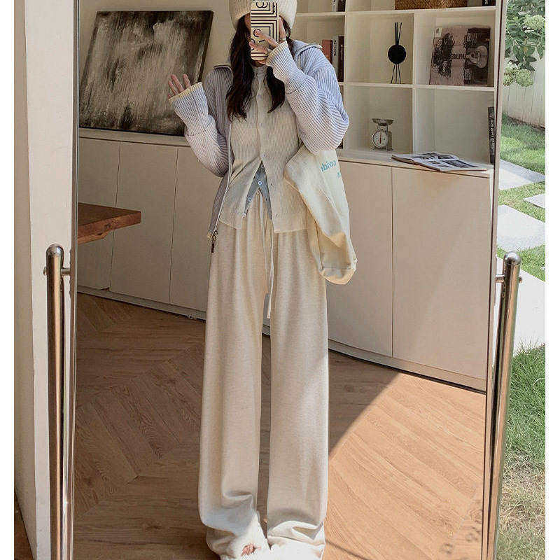 糯米裤女秋冬慵懒感软糯百搭高腰垂感阔腿裤显瘦xc