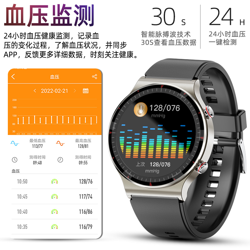 VZVK高精度无创测血糖血压尿酸血脂智能手表老人心率血氧心电图24小时动态监测量仪通话运动健康手环 - 图0