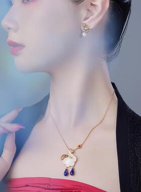 吾往白玉银镀金女国风原创项链