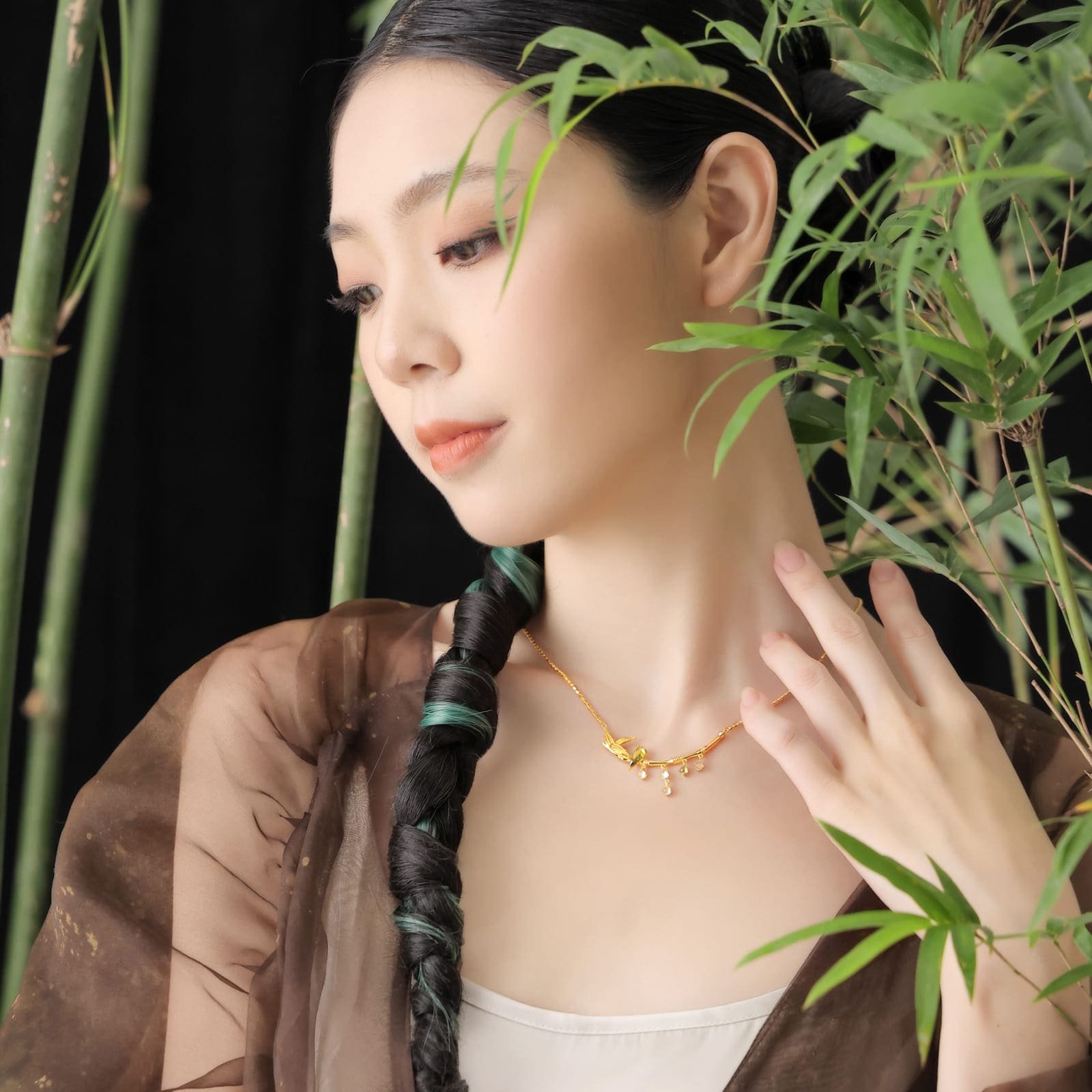 吾往潇湘新中式项链国风竹叶原创设计清冷感锁骨链深圳博物馆联名