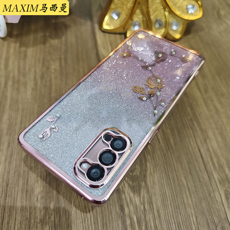 oppoReno4pro新款手机壳防摔reno4保护套女PDPNTM00D硅胶软外壳全包0pp0Reno4SE奢华闪钻情侣透明渐变紫色ins - 图2