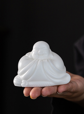 德化冰种玉瓷弥勒佛车载摆件招财保平安高档佛像家居装饰品送礼物