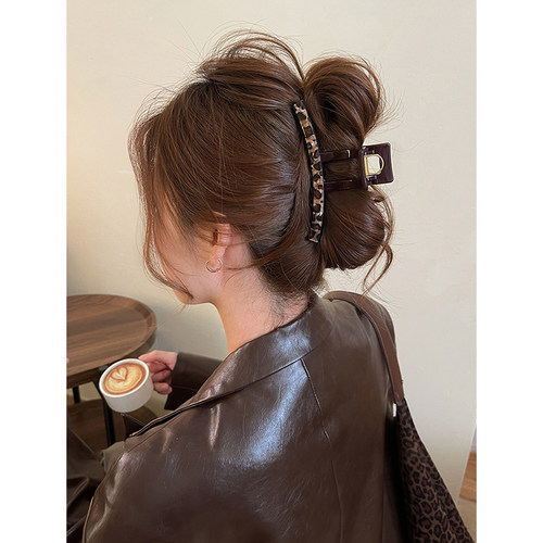 法国lastkiss豹纹头发抓夹女2025新款发夹大号鲨鱼夹后脑勺高级感 - 图0