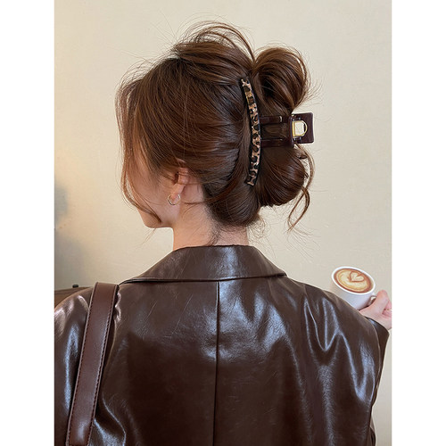 法国lastkiss豹纹头发抓夹女2025新款发夹大号鲨鱼夹后脑勺高级感 - 图2