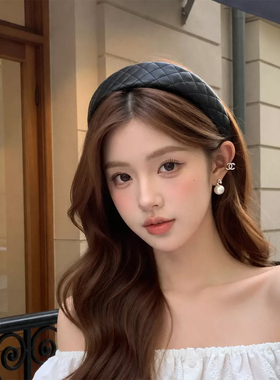 高级感黑色格纹皮质发箍女士头箍