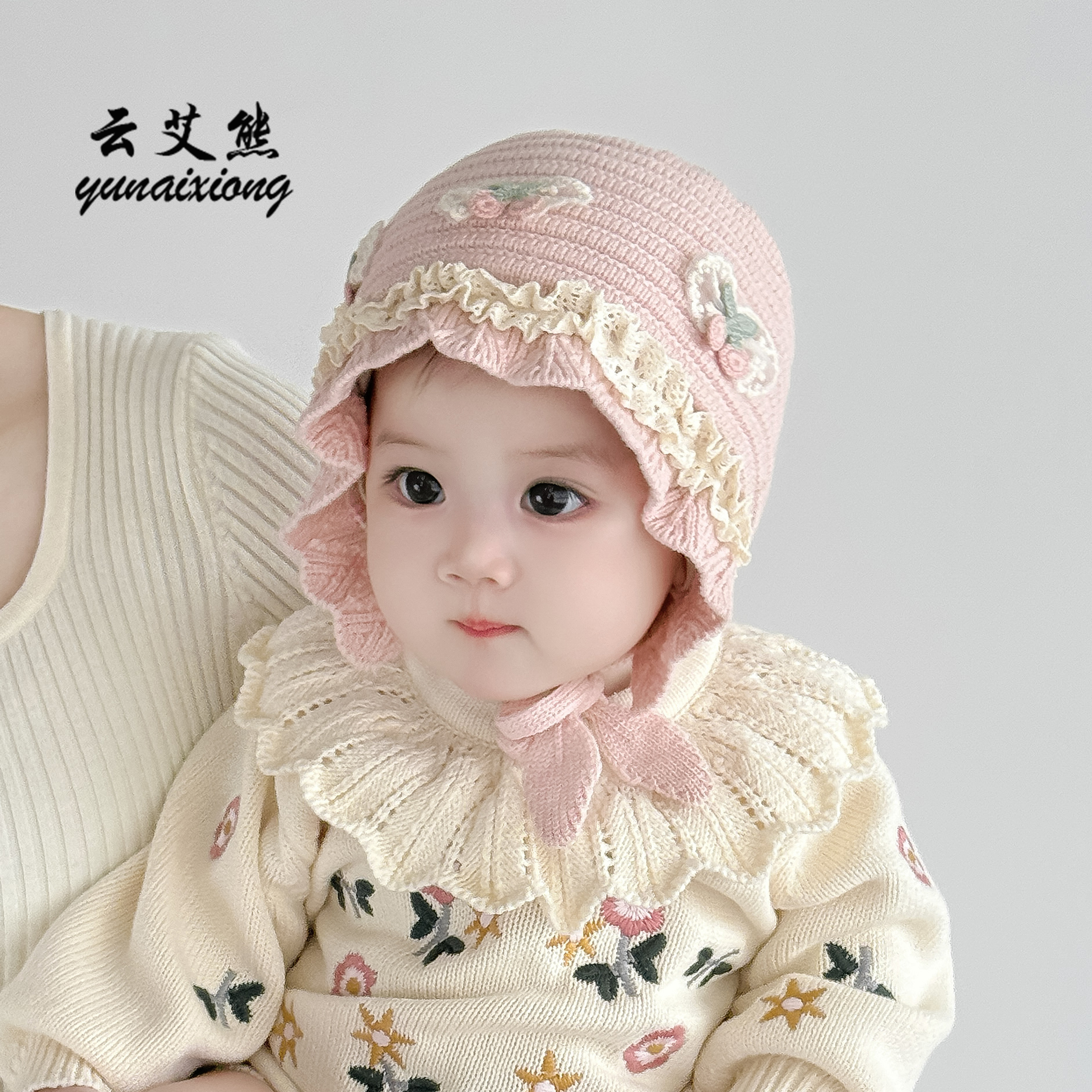 秋冬季花边甜美公主婴儿帽子女童针织宝宝保暖毛线帽渔夫帽小月龄 - 图2