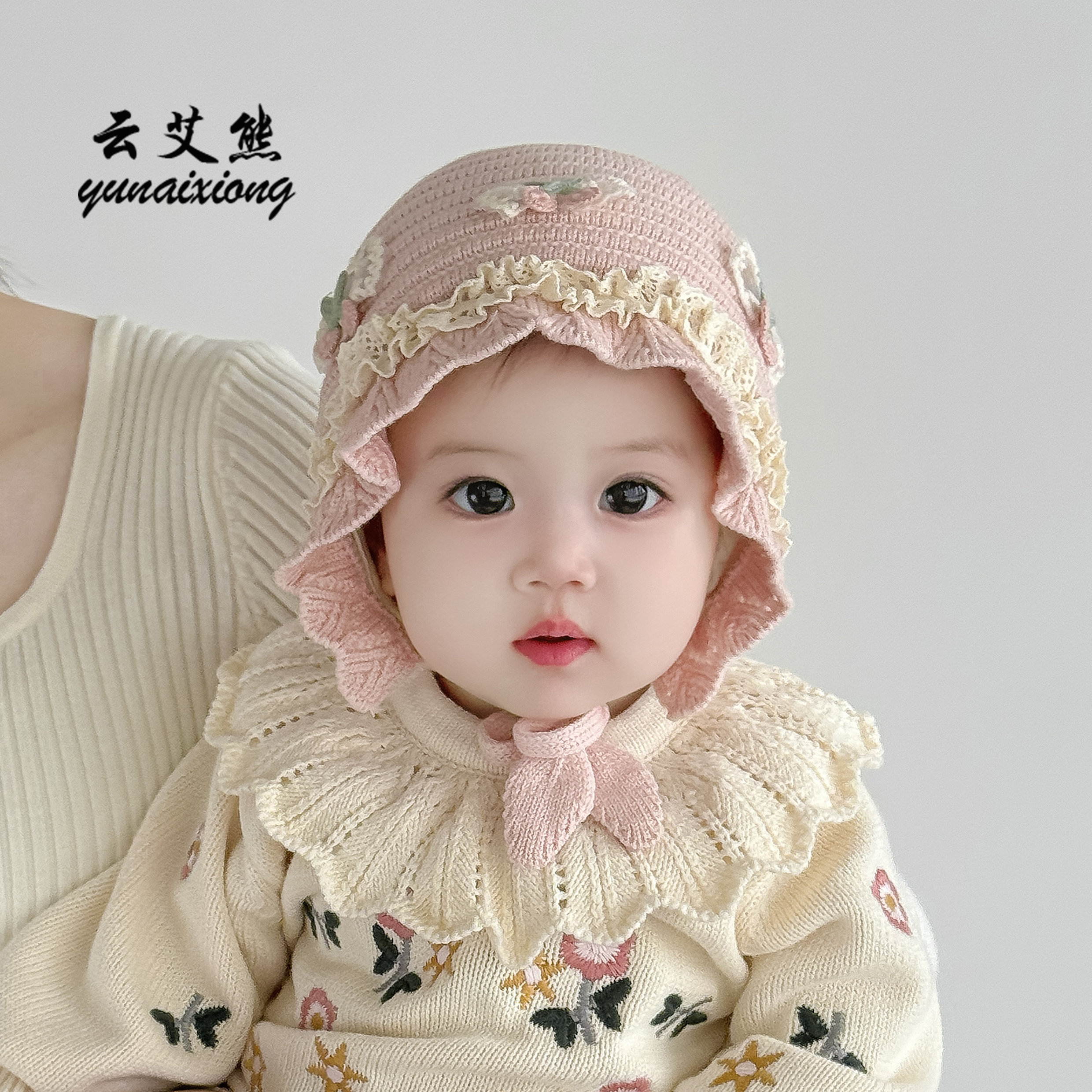 秋冬季花边甜美公主婴儿帽子女童针织宝宝保暖毛线帽渔夫帽小月龄 - 图1