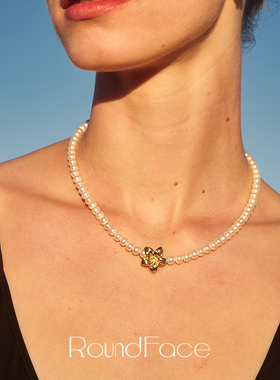 RoundFace 原创设计天然淡水珍珠串花朵轻奢高级感锁骨链法式复古