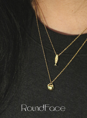 RoundFace圆脸特别系列金色锦鲤吊坠项链本命年送礼银镀18k金复古