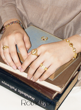 RoundFace灵药系列⾦⾊银色极简戒指⽴体⼿⼯礼物